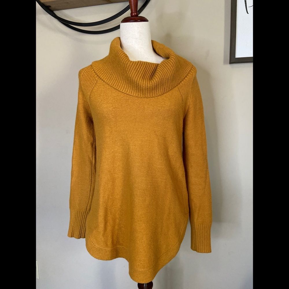 Moth Anthropologie Brenta Mustard Yellow Cowl Neck Knit Sweater Size XS